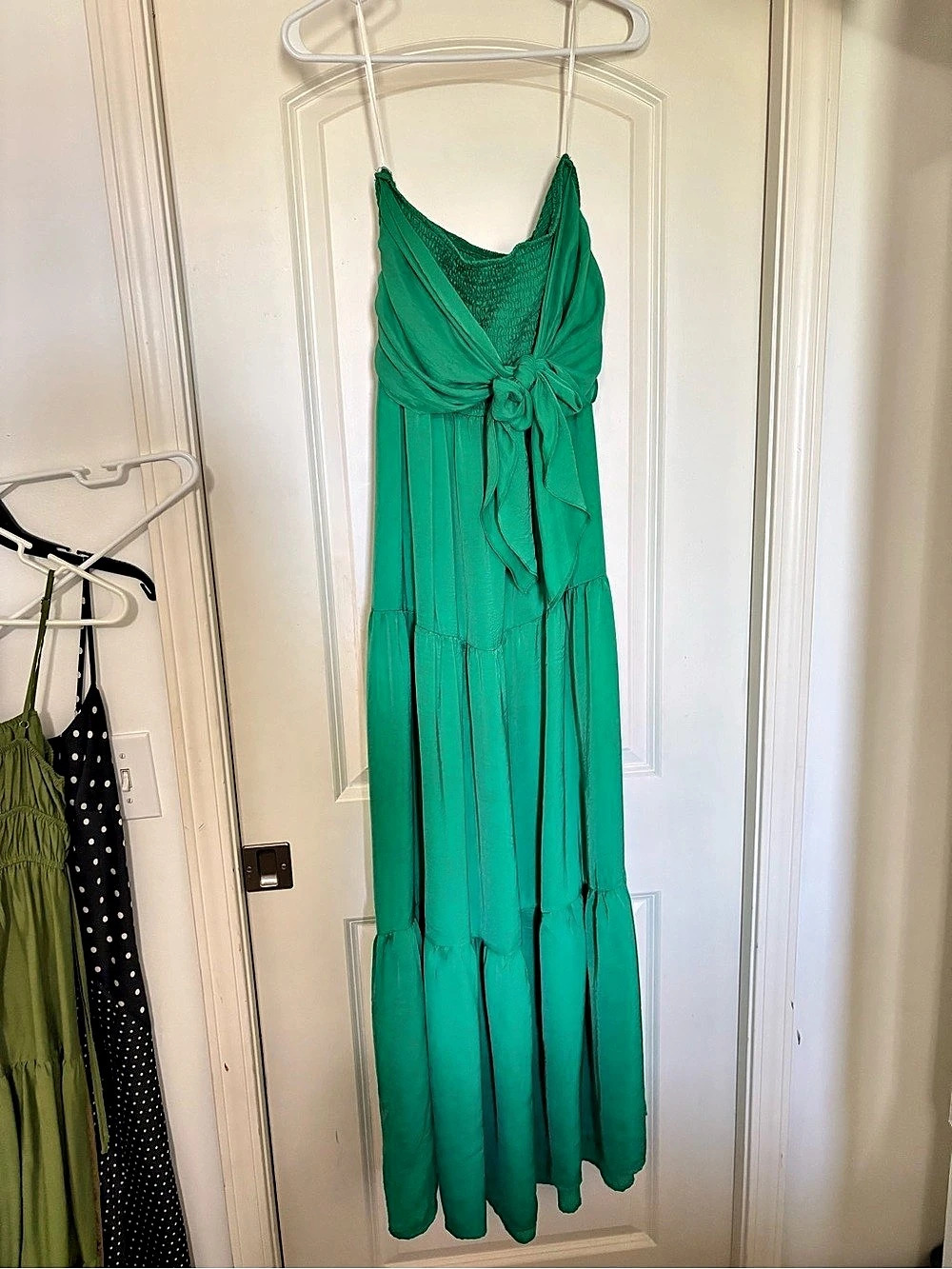 Green Ruched Tiered Maxi Dress Like New